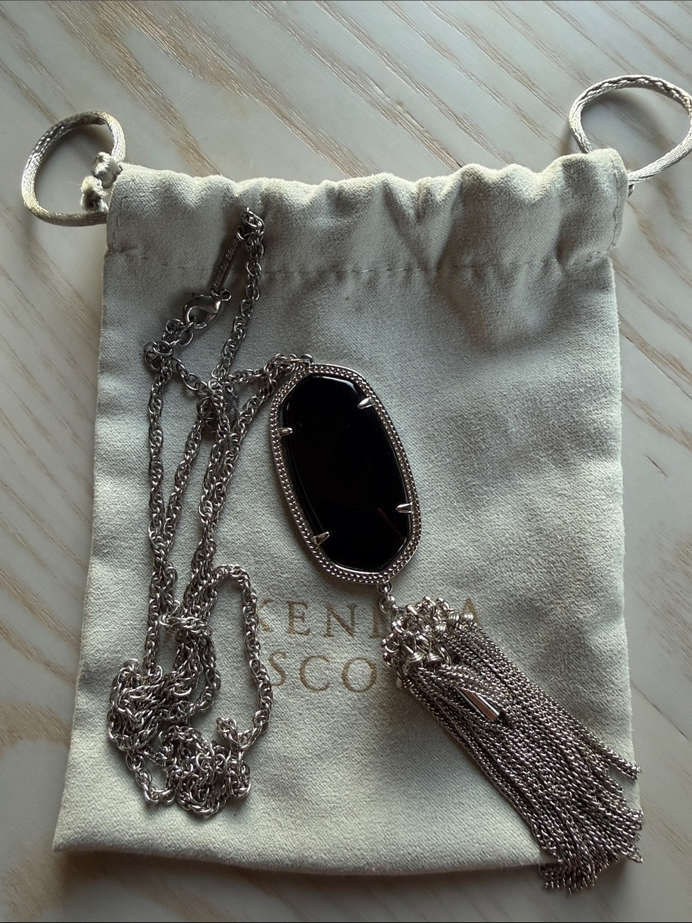 Kendra Scott Silver Necklace with Black Stone and Tassel